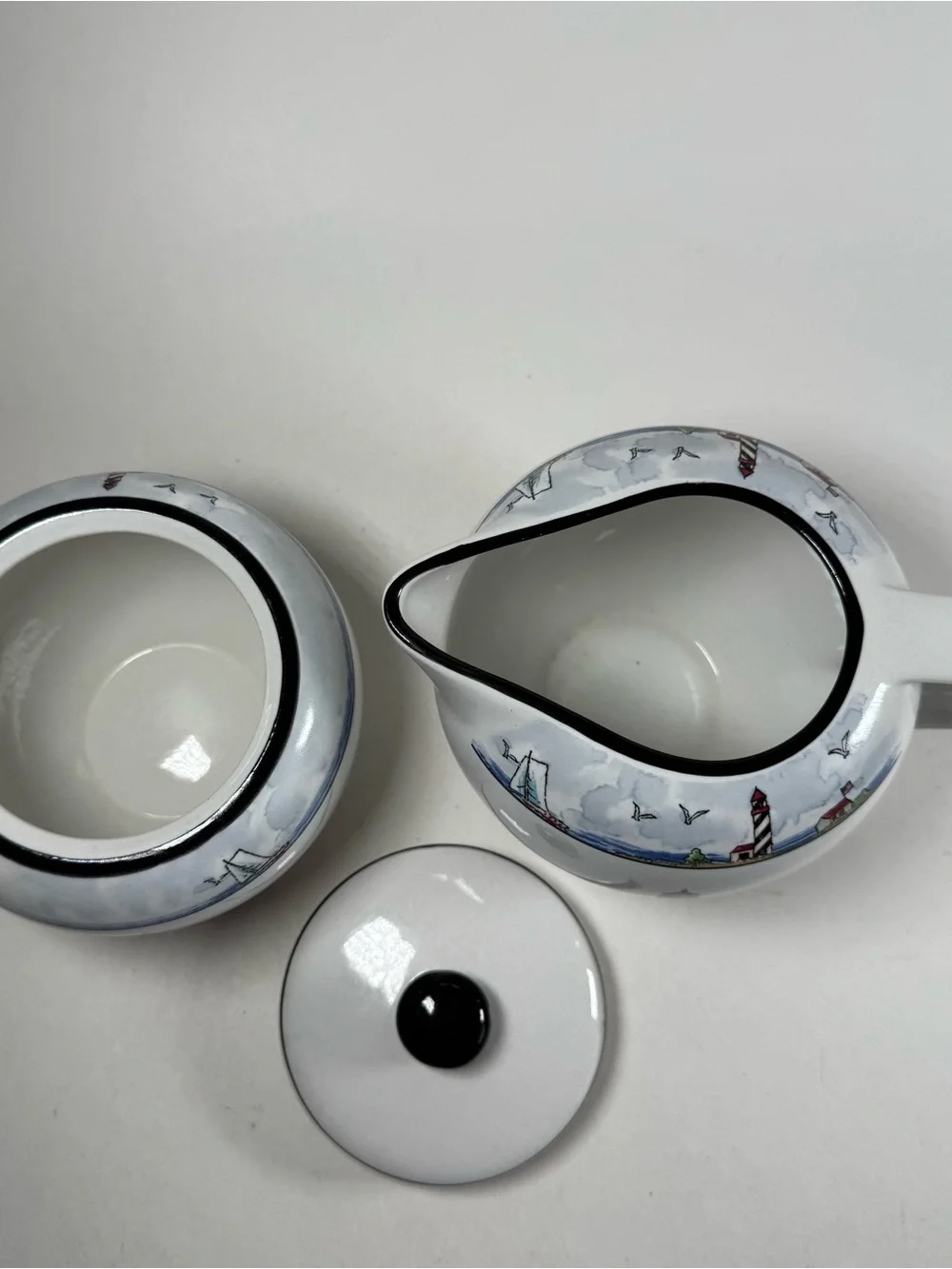 Totally Today Coastal Lighthouse Cream And Sugar Stoneware Pieces 4